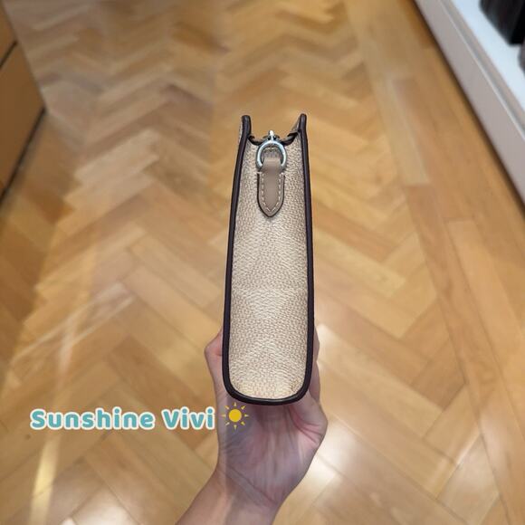 NWT Coach Slim Crossbody Bag In Signature Canvas CAR12 Silver/Sand/Taupe - Picture 4 of 10